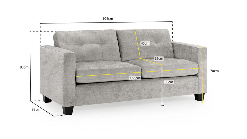 Jerry Sofa Grey Fabric 3 Seater