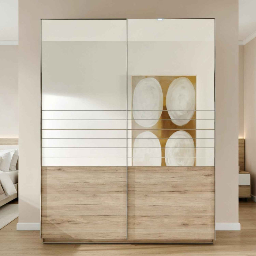 Avon 2 Door Sliding Wardrobe 250cm in Oak Effect with Grooved Mirror