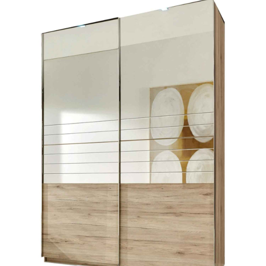 Avon 2 Door Sliding Wardrobe 250cm in Oak Effect with Grooved Mirror