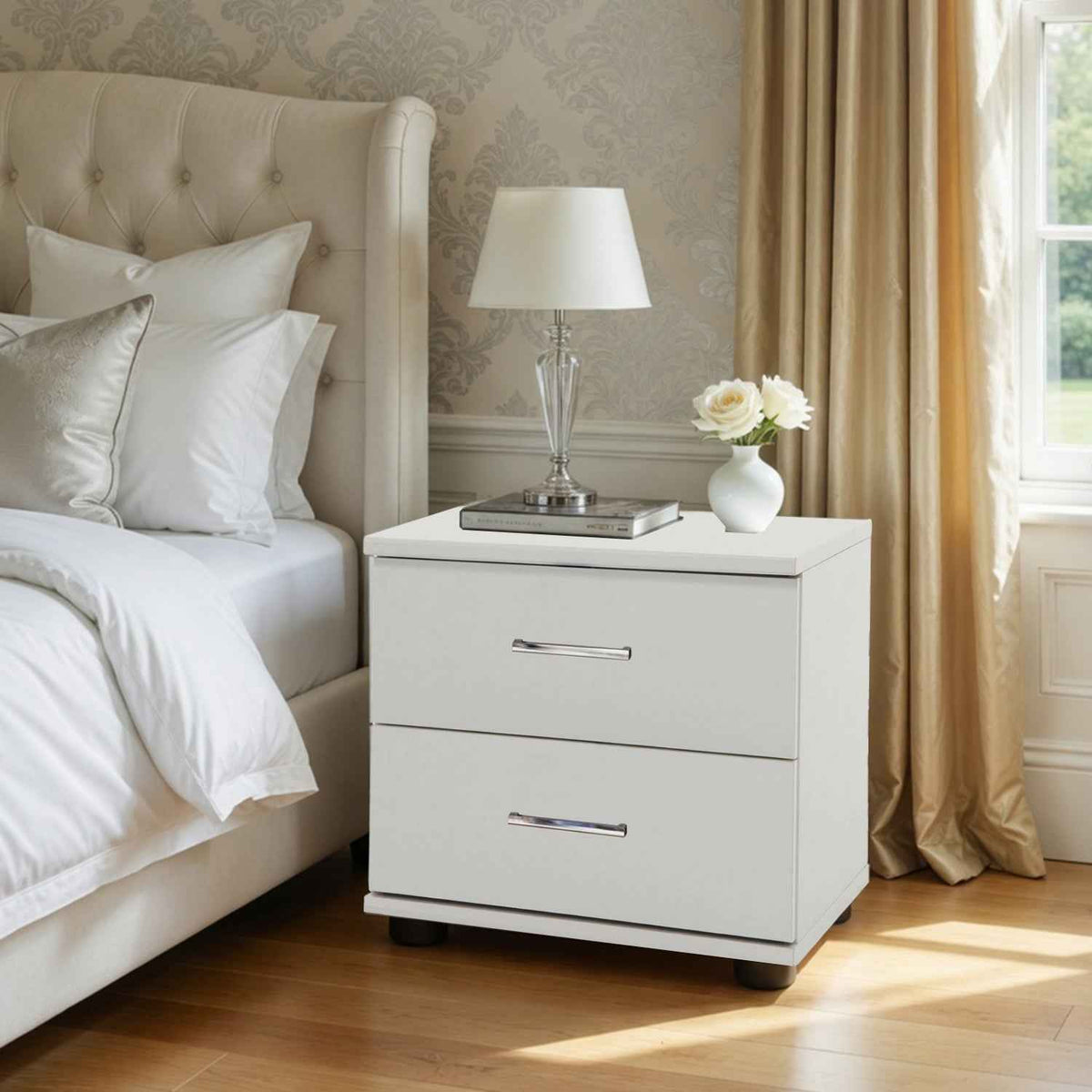 Dulwich 2 Drawer Bedside Chest White – 38cm Depth