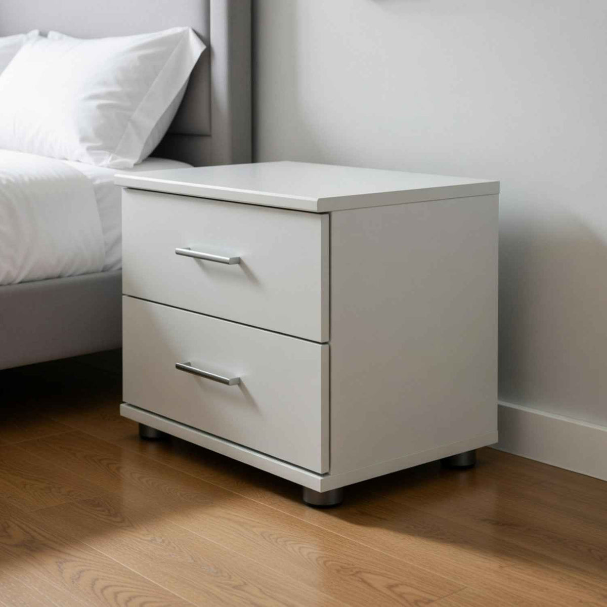 Dulwich 2 Drawer Bedside Chest White – 38cm Depth