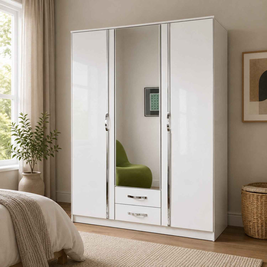 Hampton Grey 2 Door Wardrobe with Mirror and Drawers