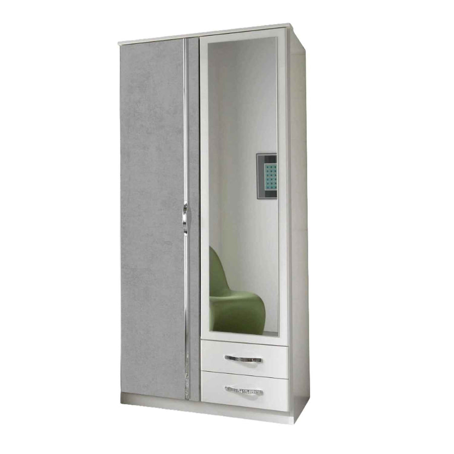 Hampton Grey 2 Door Wardrobe with Mirror and Drawers