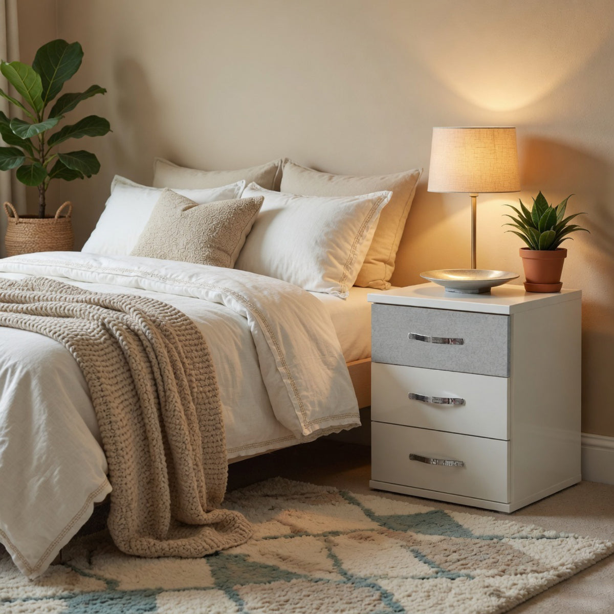 Hampton Grey 3 Drawer Bedside Cabinet - image 6