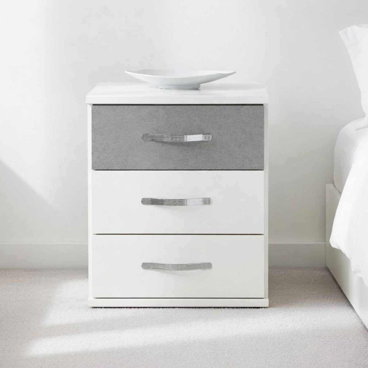 Hampton Grey 3 Drawer Bedside Cabinet