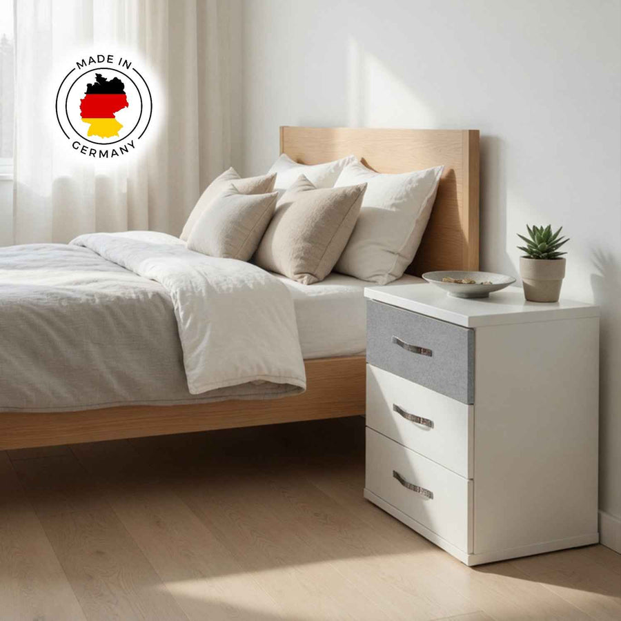 Hampton Grey 3 Drawer Bedside Cabinet