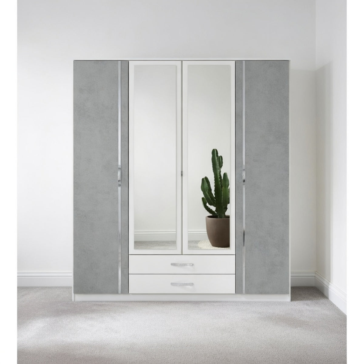 Hampton Grey 4 Door Wardrobe with Mirrors and Drawers - image 7