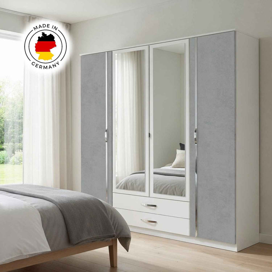 Hampton Grey 4 Door Wardrobe with Mirrors and Drawers