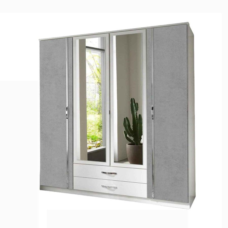 Hampton Grey 4 Door Wardrobe with Mirrors and Drawers
