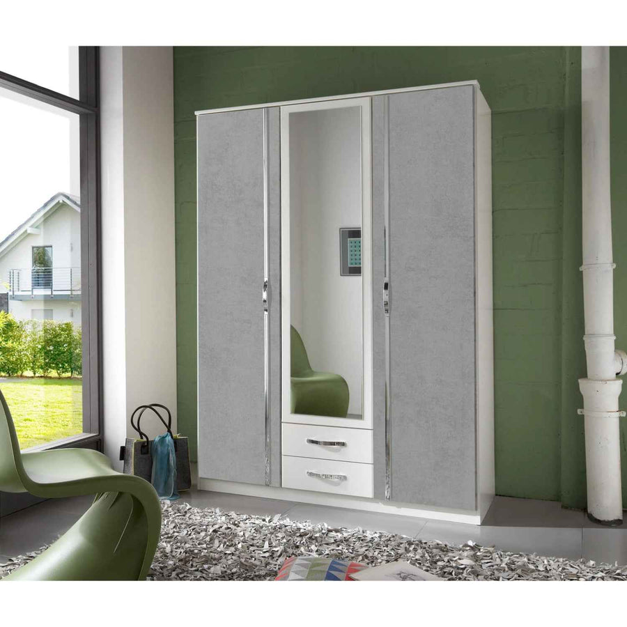 Hampton Grey 3 Door Wardrobe with Mirror and Drawers