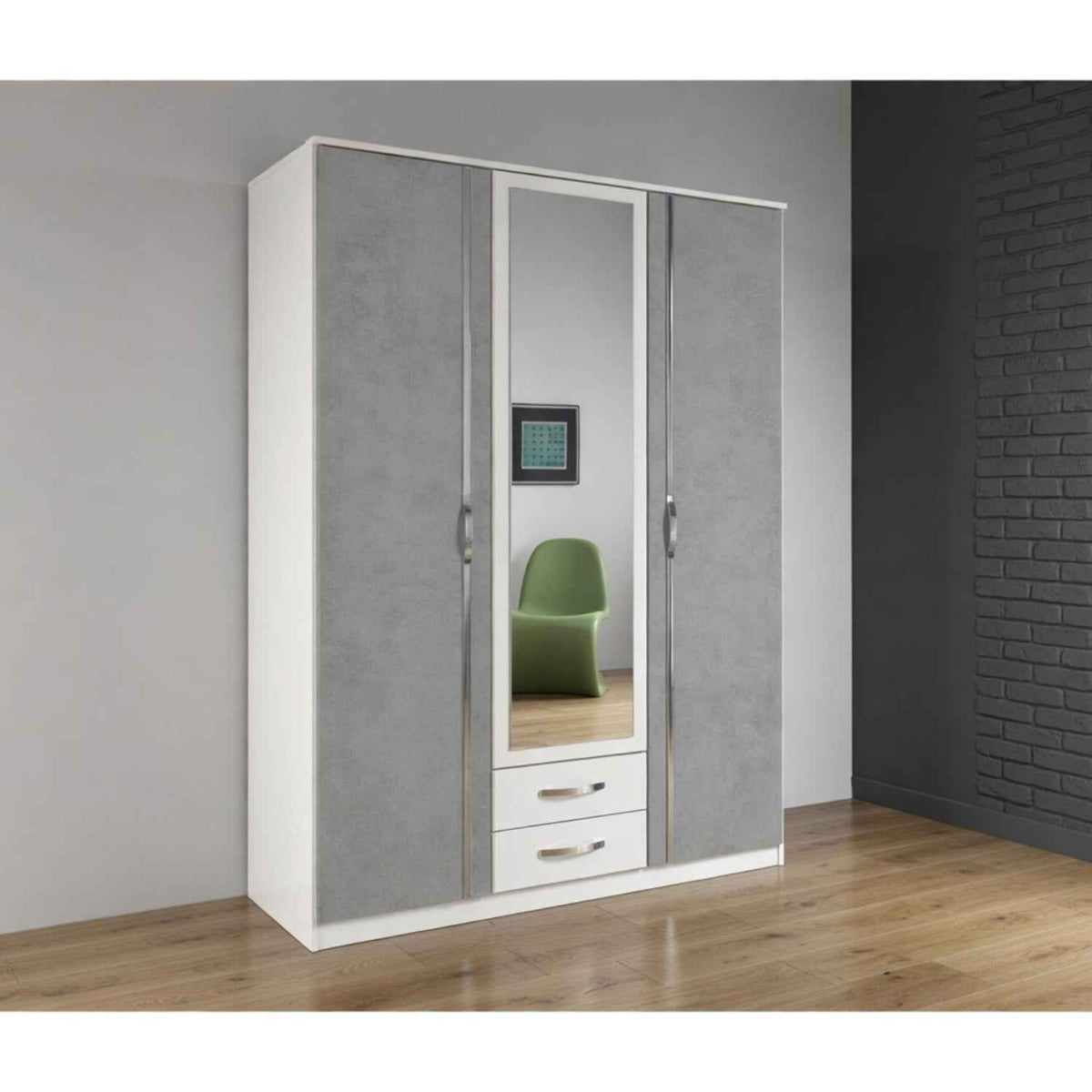 Hampton Grey 3 Door Wardrobe with Mirror and Drawers