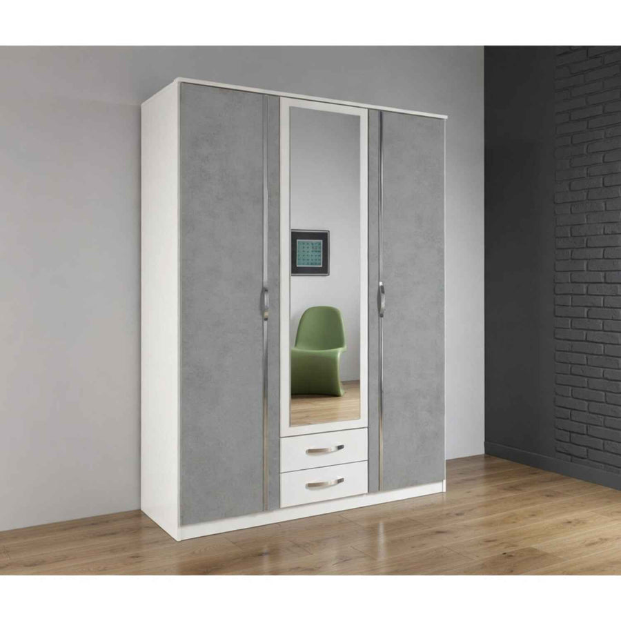 Hampton Grey 3 Door Wardrobe with Mirror and Drawers