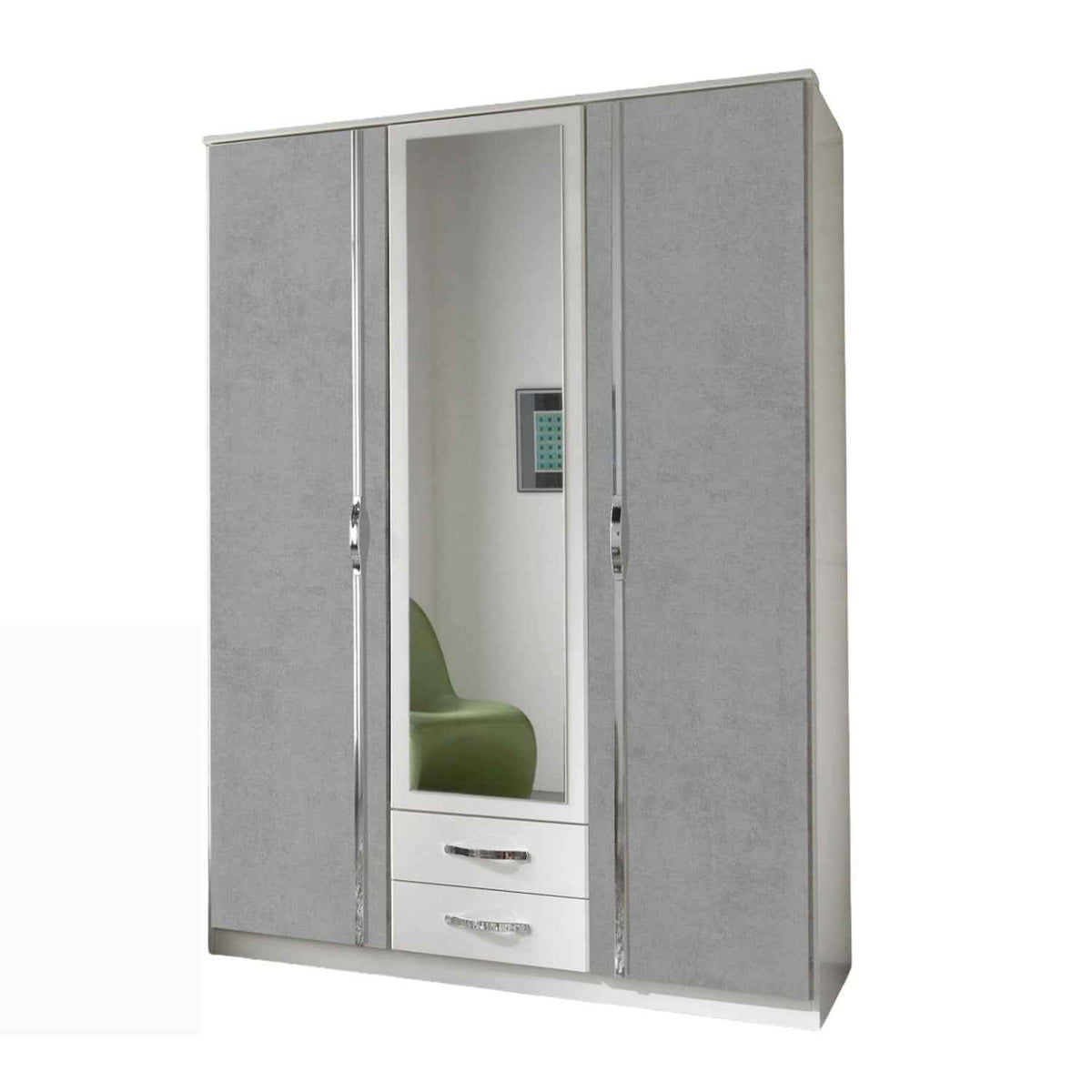 Hampton Grey 3 Door Wardrobe with Mirror and Drawers