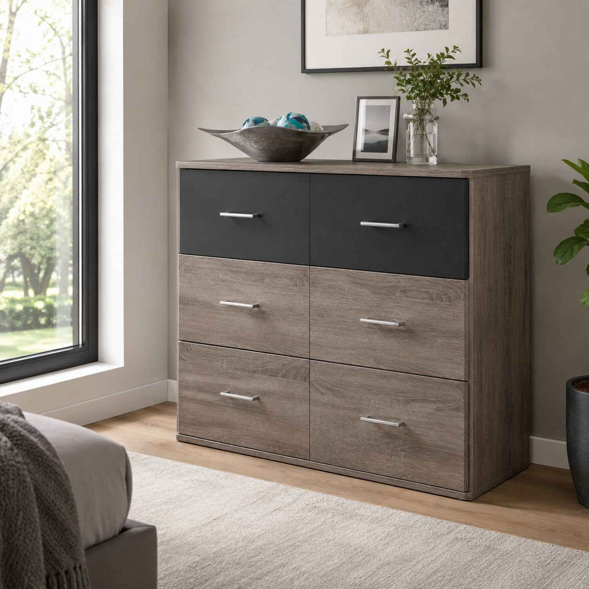 Alton Large 6 Drawer Chest in Montana Oak and Graphite