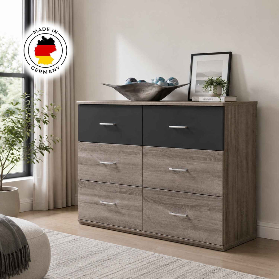 Alton Large 6 Drawer Chest in Montana Oak and Graphite
