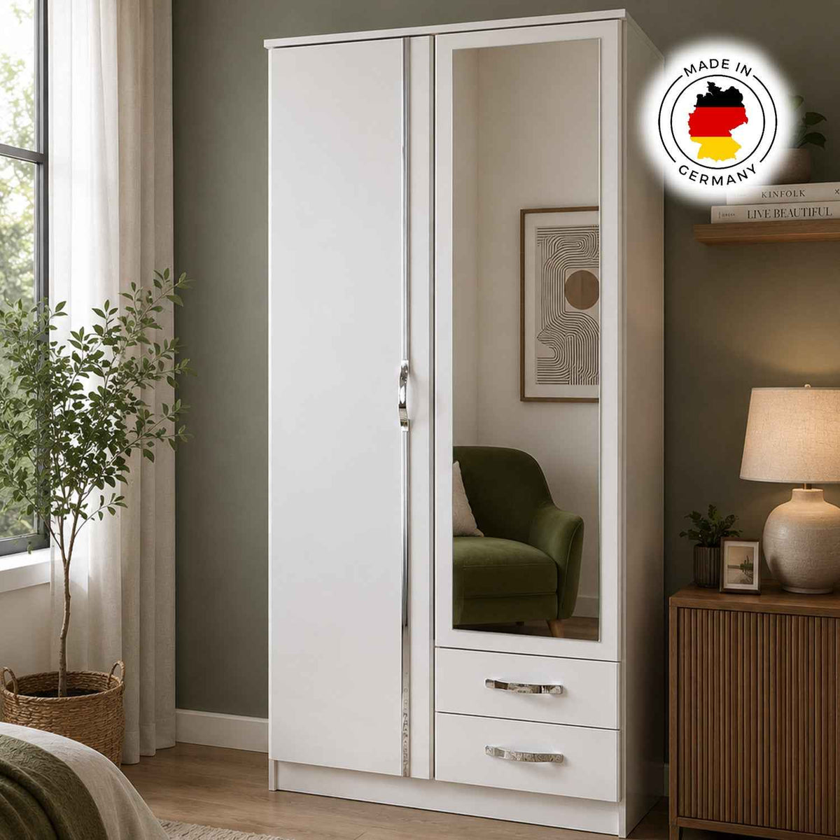 Hampton 2 Door 2 Drawer Wardrobe in White