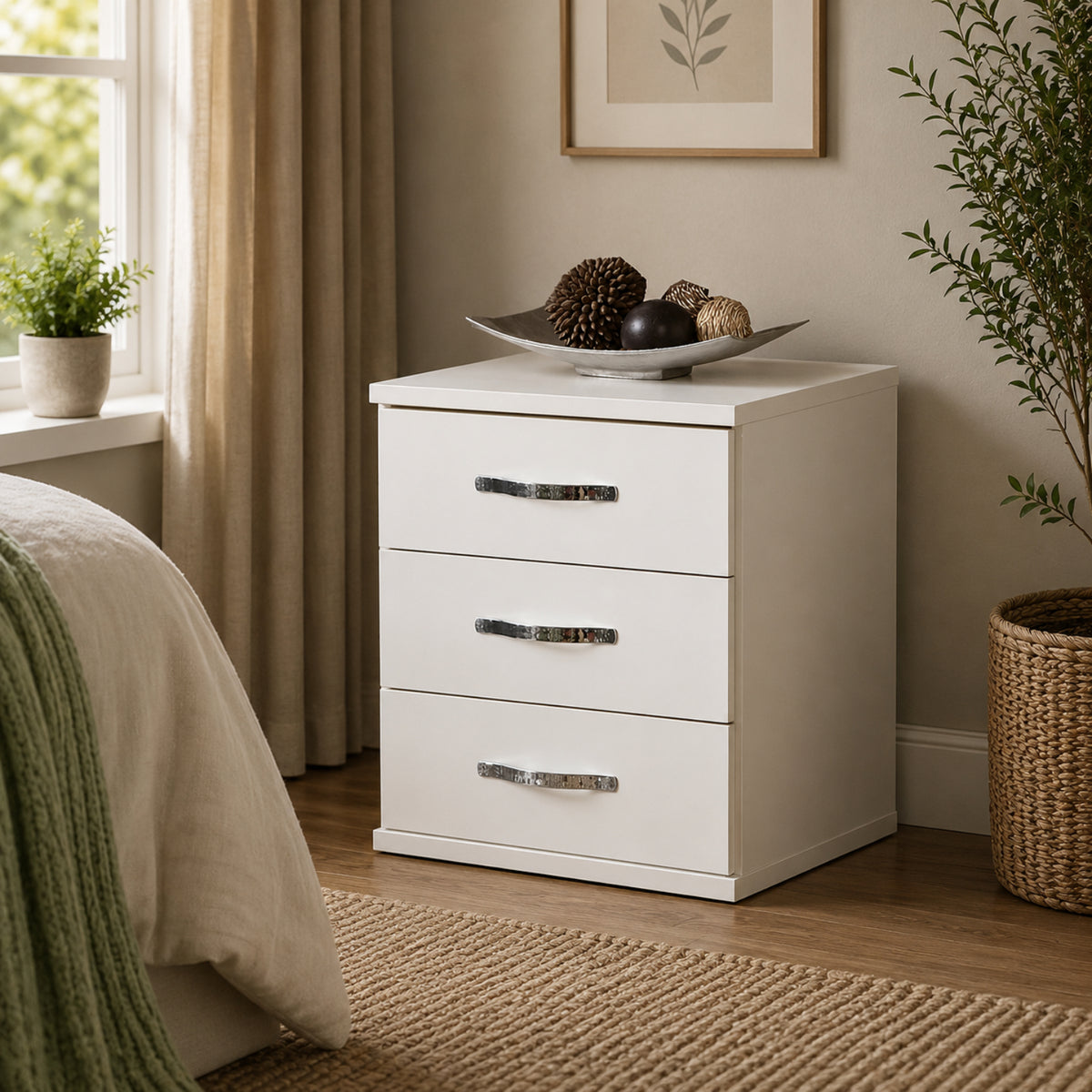 Hampton 3 Drawer Bedside Cabinet in White - image 6