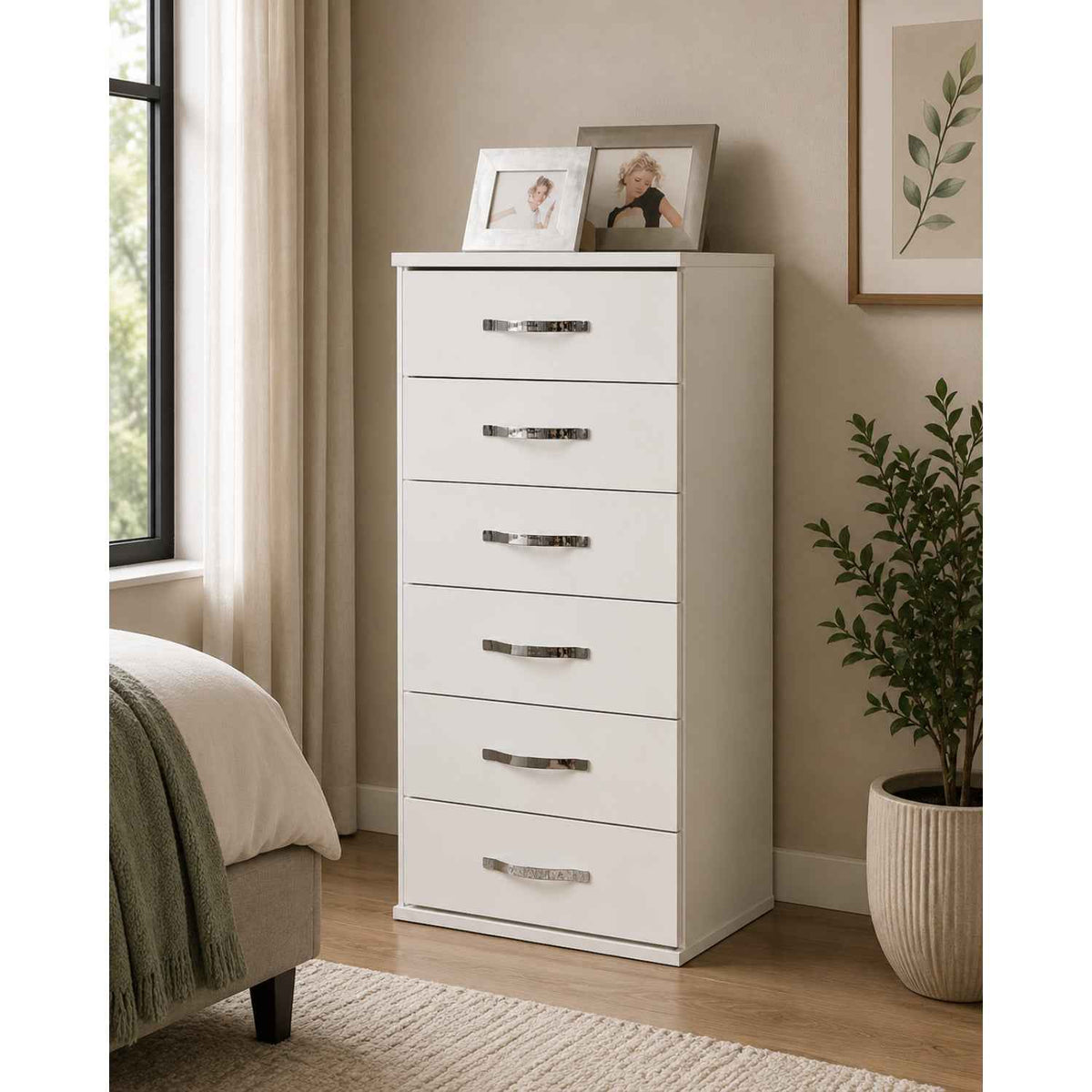 Hampton White Narrow 6 Drawer Chest of Drawers
