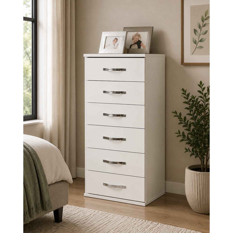 Hampton White Narrow 6 Drawer Chest of Drawers