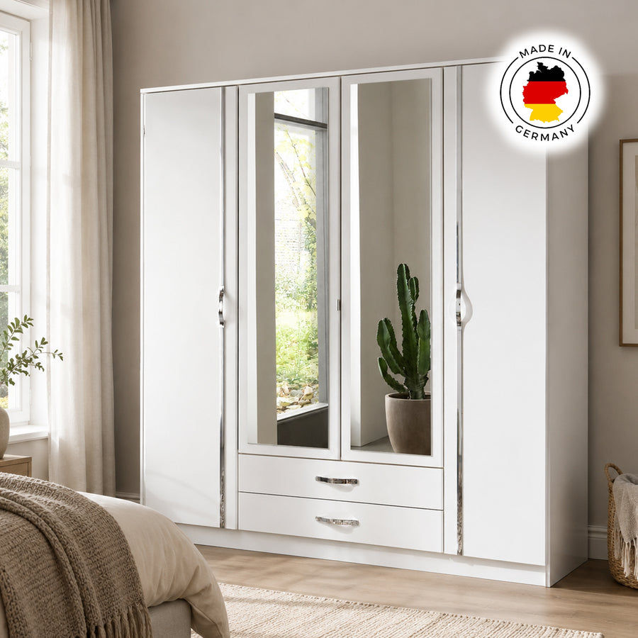Hampton 4 Door Wardrobe with 2 Mirrors and 2 Drawers in White - image 5