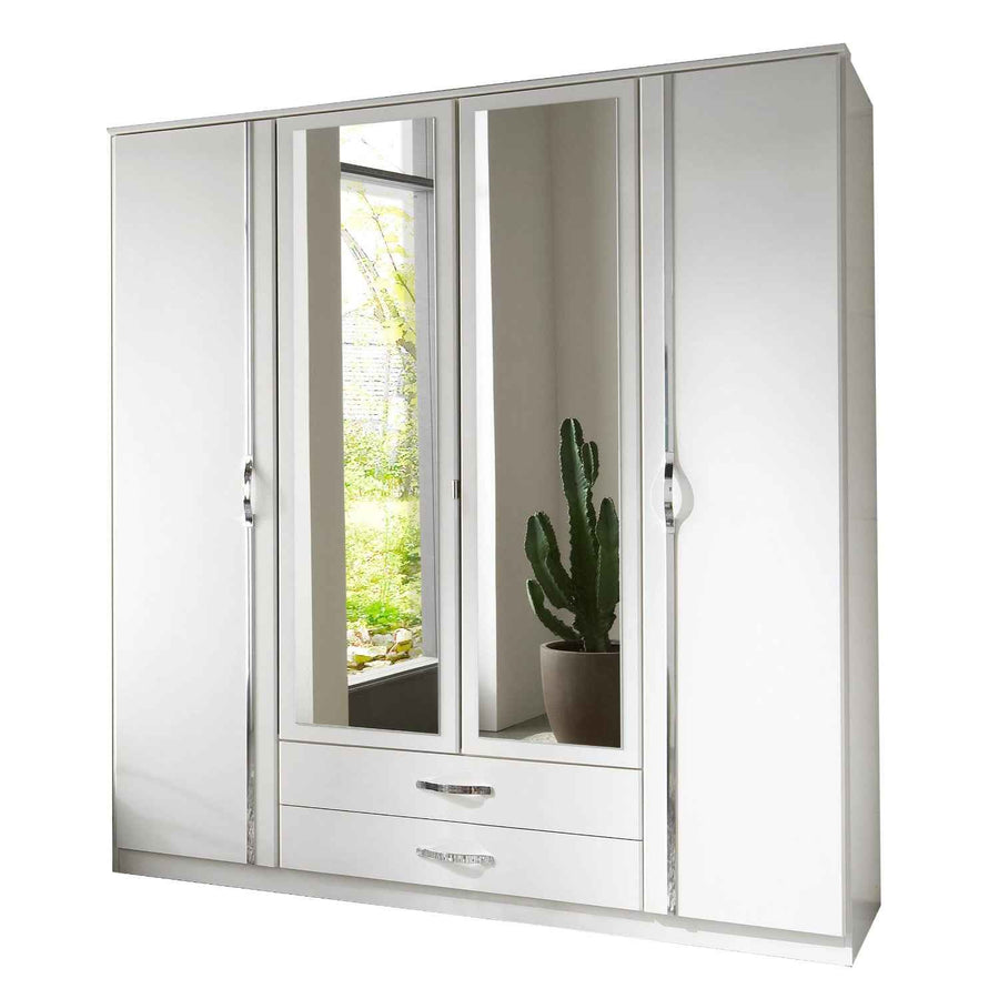 Hampton 4 Door Wardrobe with 2 Mirrors and 2 Drawers in White