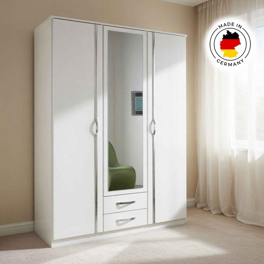 Hampton White 3 Door Mirrored Wardrobe with 2 Drawers