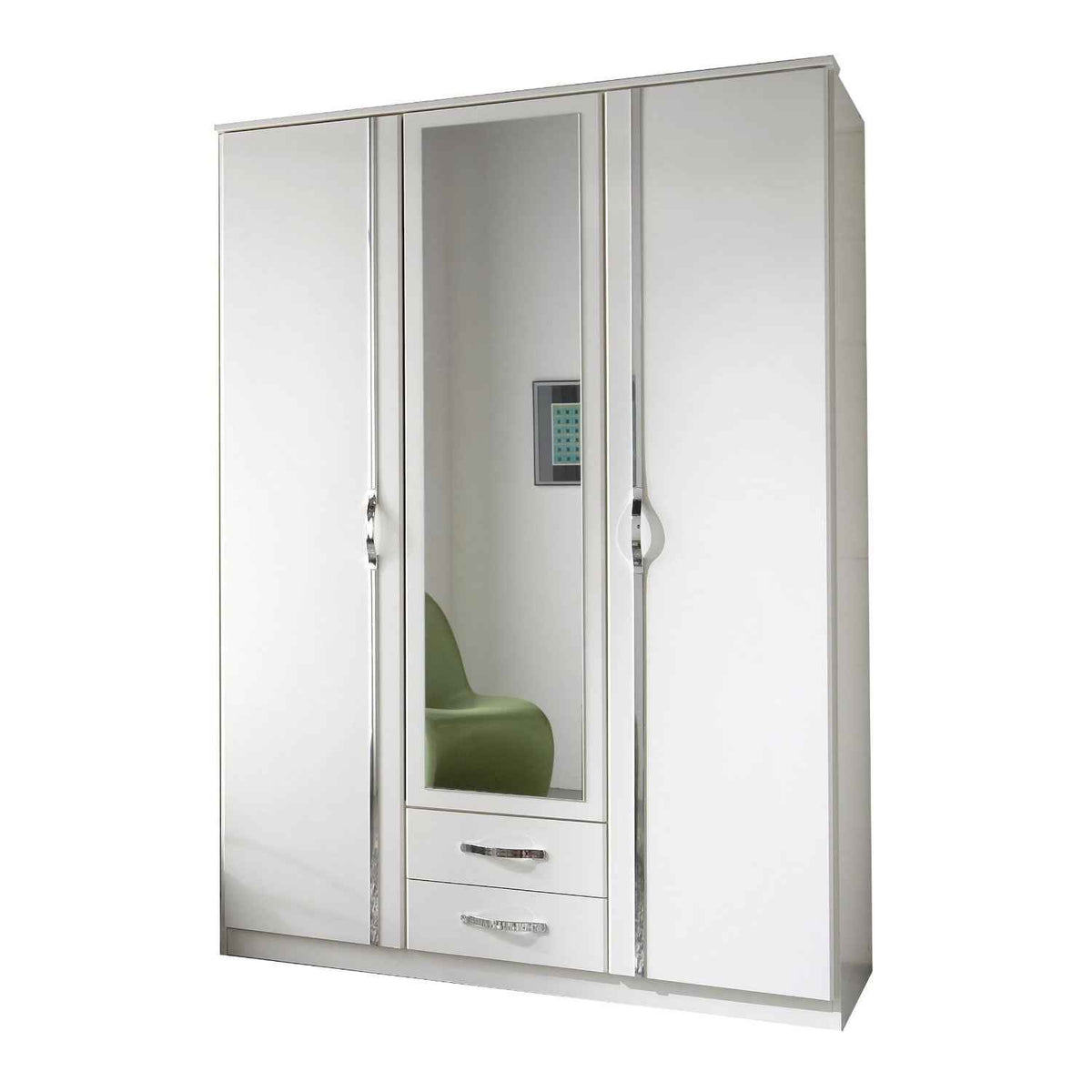 Hampton White 3 Door Mirrored Wardrobe with 2 Drawers