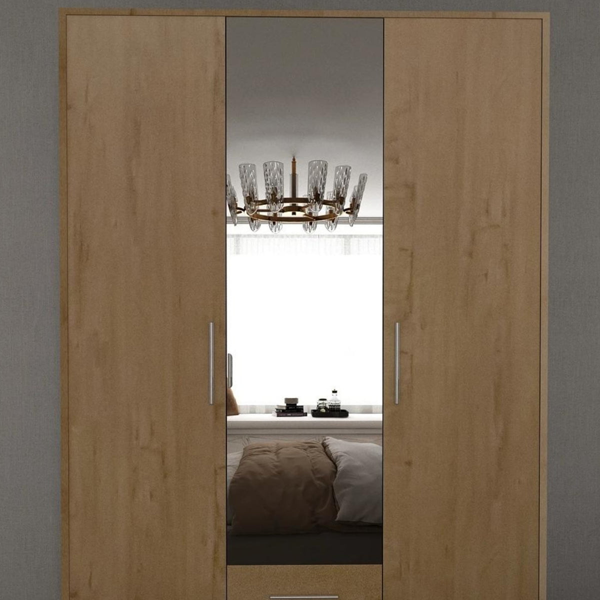 Windsor Oak 3 Door Wardrobe with Mirror and Drawers 120cm - image 7