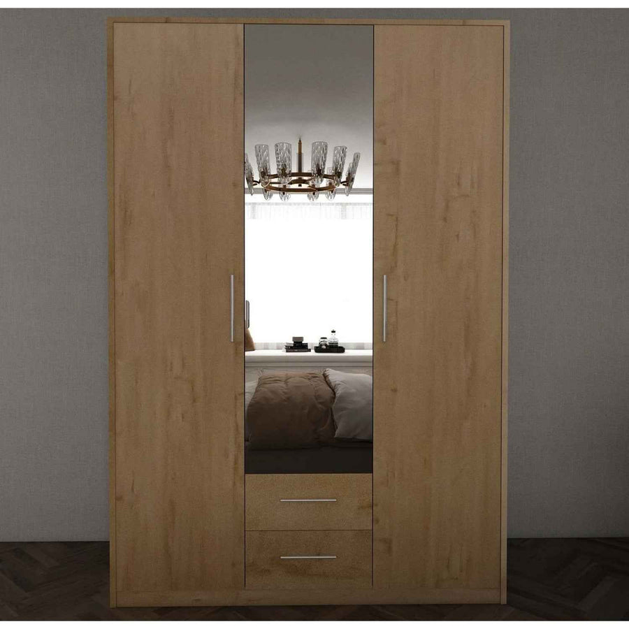 Windsor Oak 3 Door Wardrobe with Mirror and Drawers 120cm