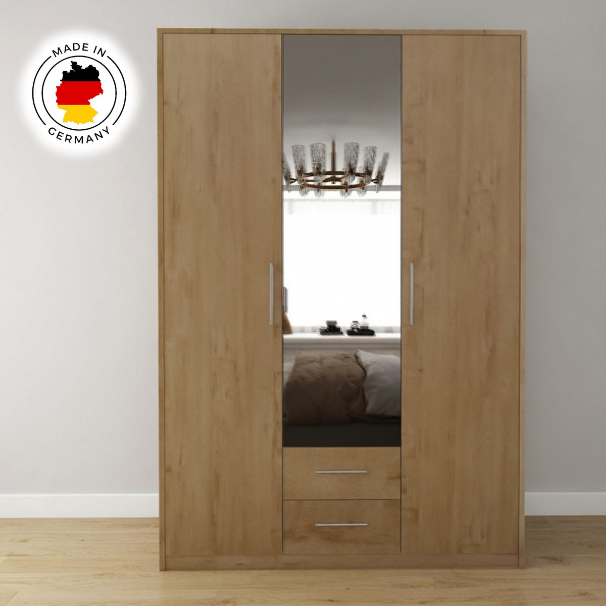 Windsor Oak 3 Door Wardrobe with Mirror and Drawers 120cm - image 6