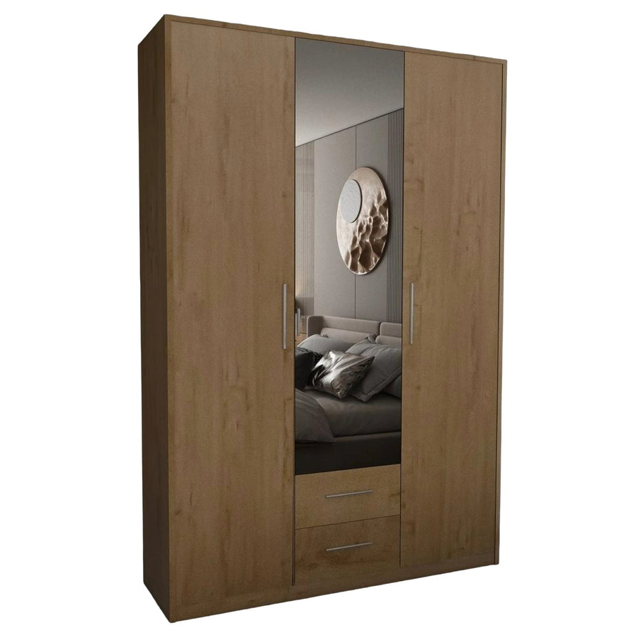 Windsor Oak 3 Door Wardrobe with Mirror and Drawers 120cm