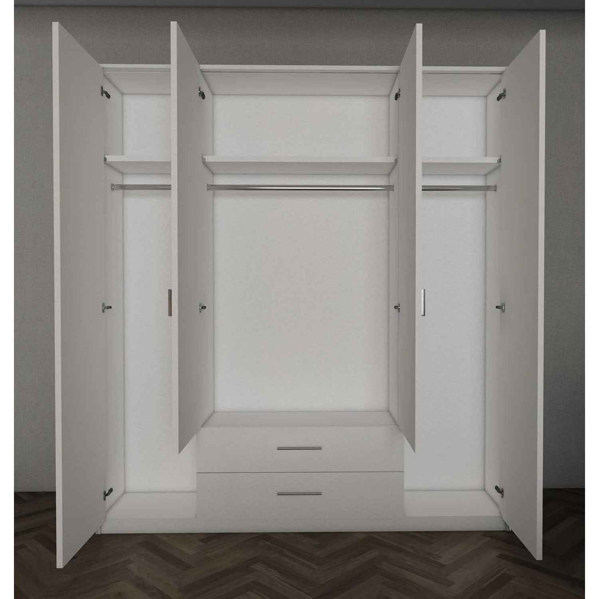 Windsor Oak 4 Door Wardrobe 180cm with Mirrors and 2 Drawers