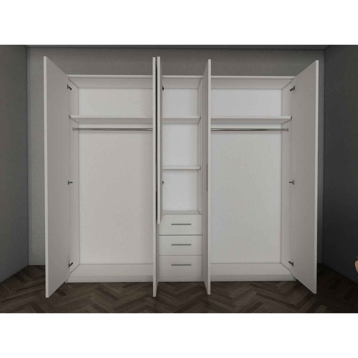 Windsor Oak 5 Door Wardrobe 200cm with Mirror and 3 Drawers