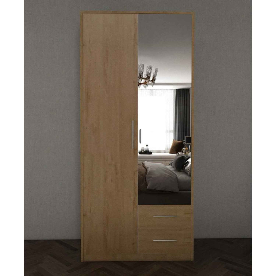 Windsor Oak 2 Door Wardrobe with Mirror and 2 Drawers