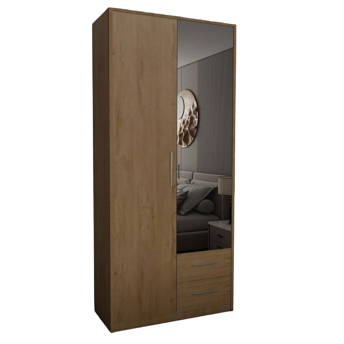 Windsor Oak 2 Door Wardrobe with Mirror and 2 Drawers