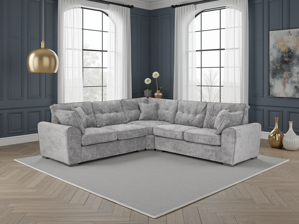 Chesham Grey Velvet Large Corner Sofa