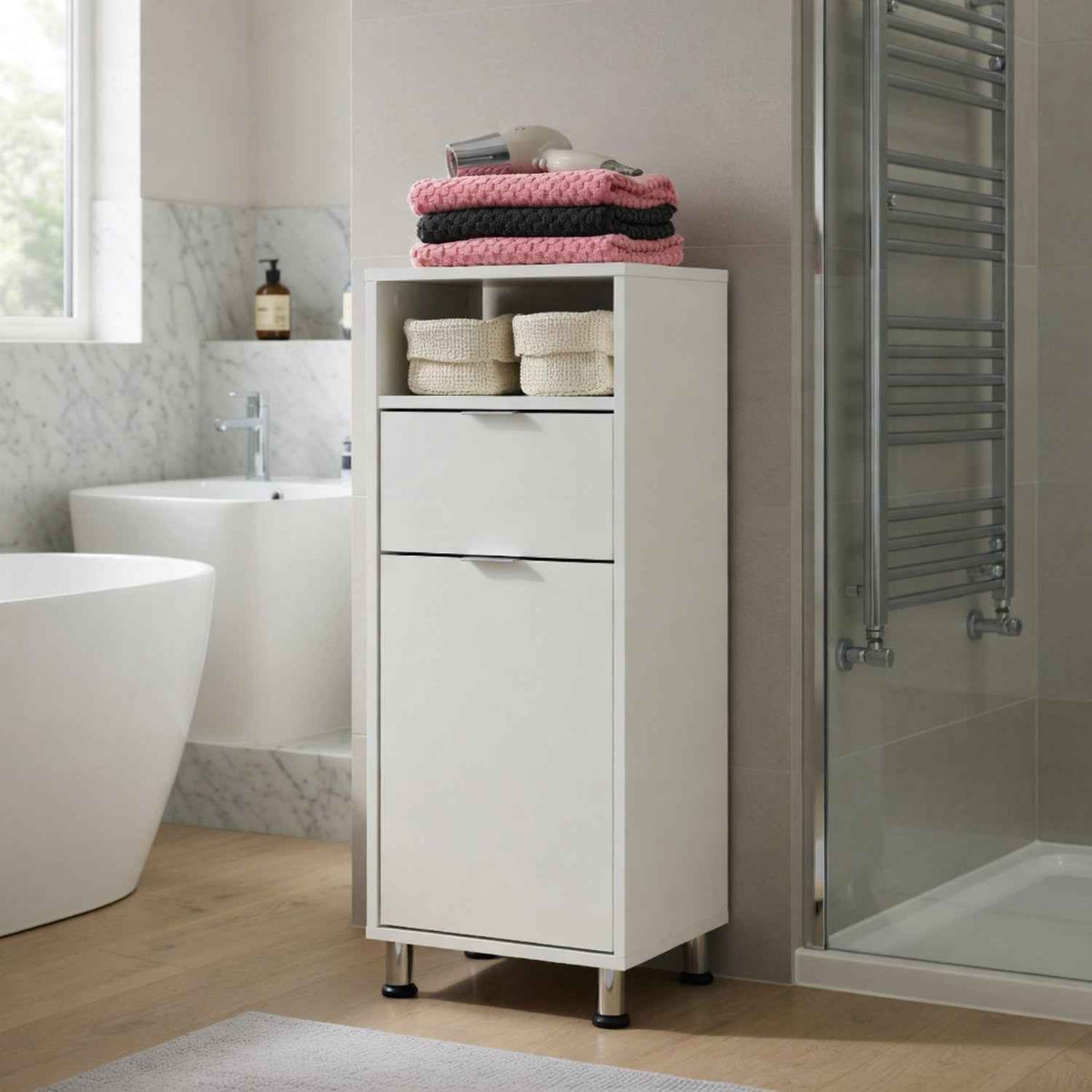 Zennor Tall Bathroom Storage Cabinet in White