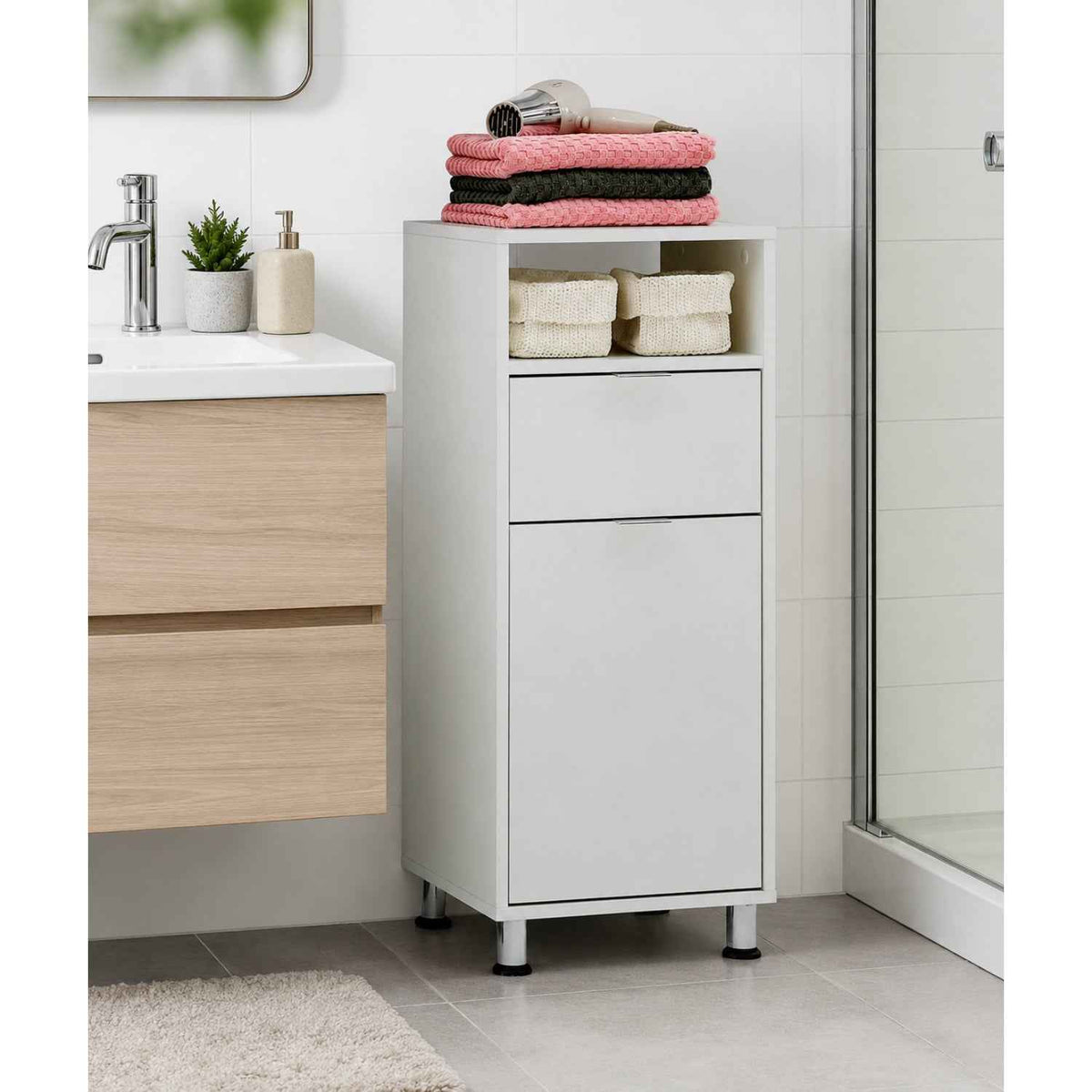 Zennor Tall Bathroom Storage Cabinet in White