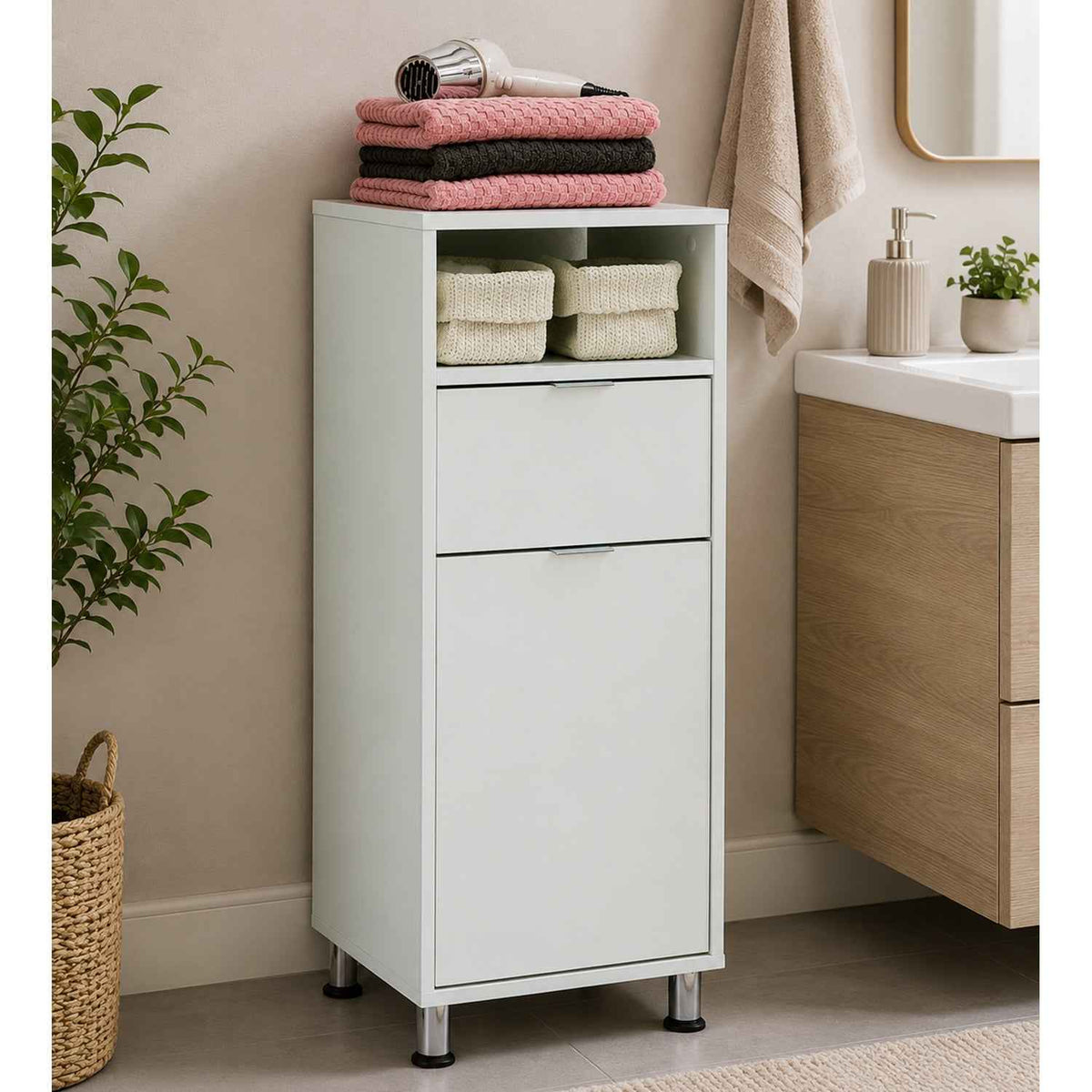 Zennor Tall Bathroom Storage Cabinet in White