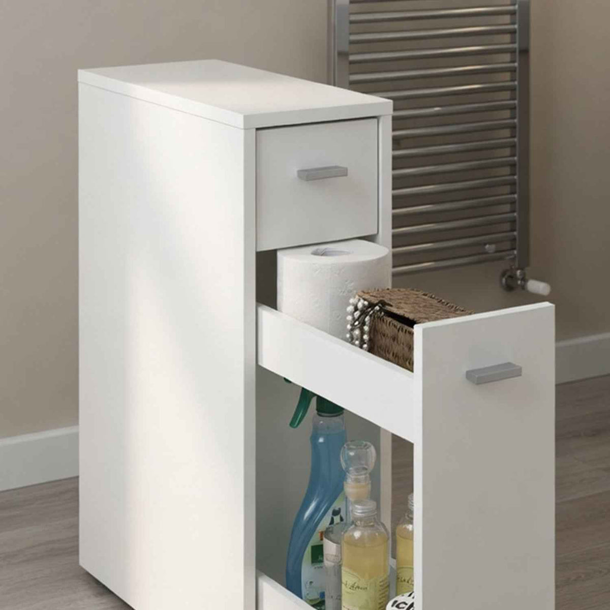 Dunster Slim Bathroom Storage Cabinet in White