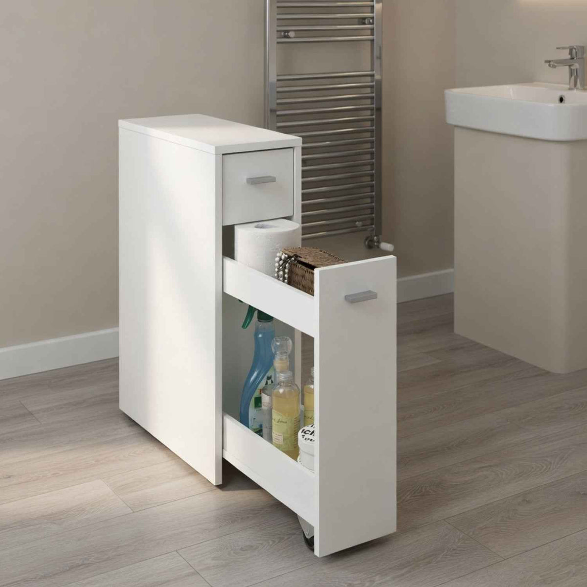 Dunster Slim Bathroom Storage Cabinet in White
