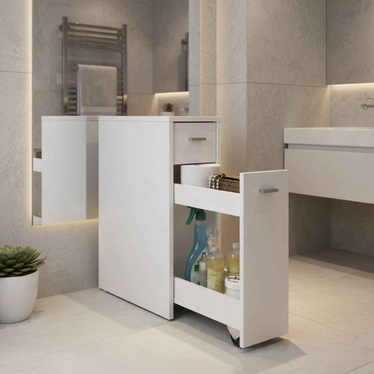 Dunster Slim Bathroom Storage Cabinet in White