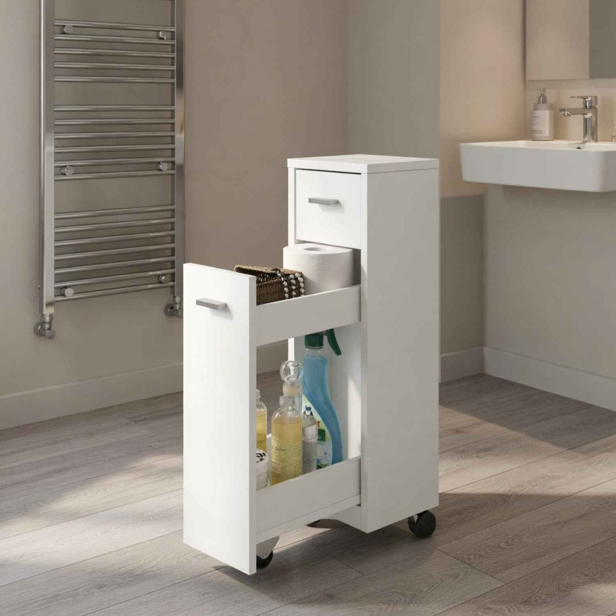 Dunster Slim Bathroom Storage Cabinet in White