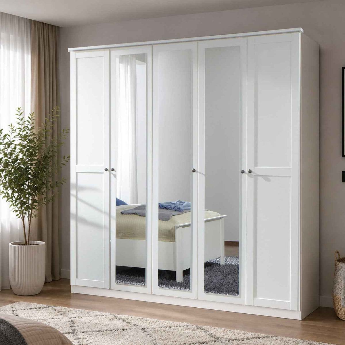 Cotswold White 5 Door Wardrobe with 3 Mirror Doors
