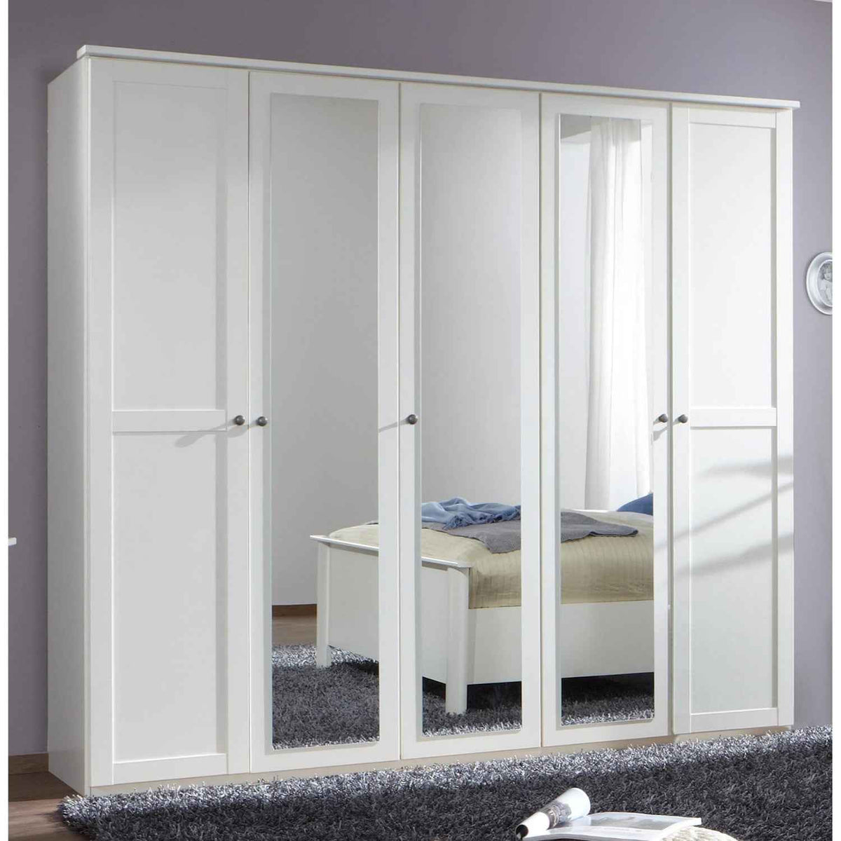 Cotswold White 5 Door Wardrobe with 3 Mirror Doors