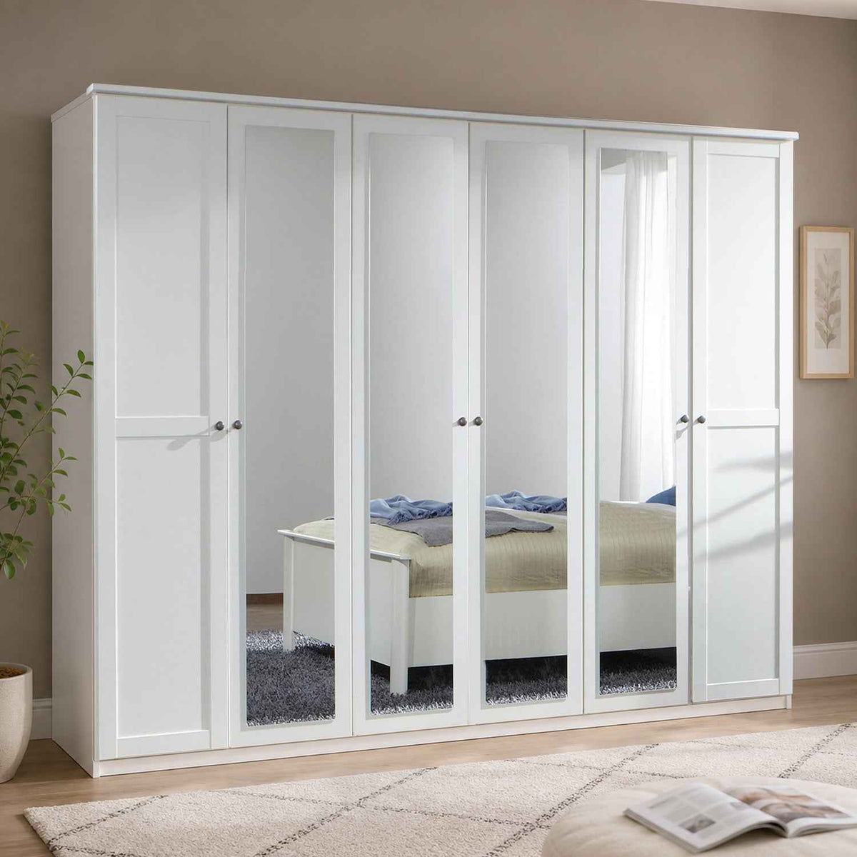 Cotswold White 6 Door Wardrobe with 4 Mirror Doors