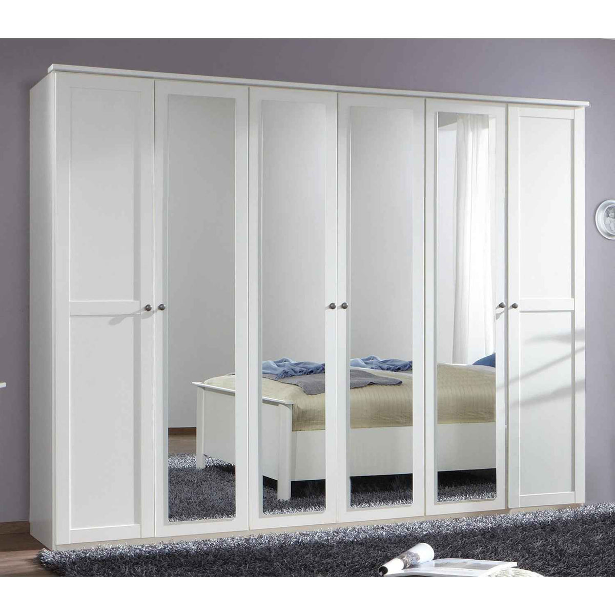 Cotswold White 6 Door Wardrobe with 4 Mirror Doors