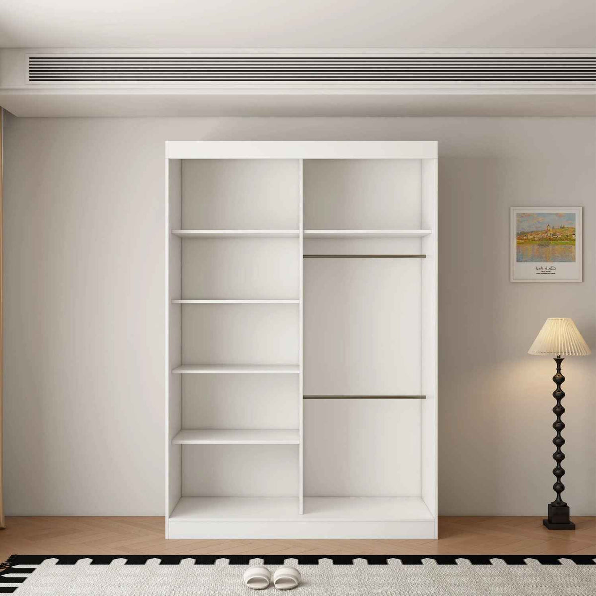 Kensington 150cm White Sliding Door Wardrobe with Mirror and Ribbed Panel