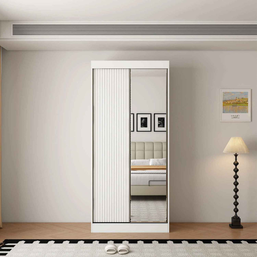 Kensington 100cm White Sliding Door Wardrobe with Shelves and Hanging Rail