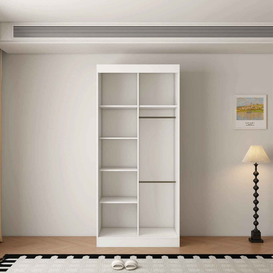 Kensington 100cm White Sliding Door Wardrobe with Shelves and Hanging Rail